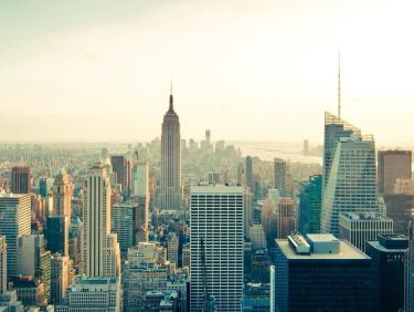 Manhattan skyline facing south with the Empire State Building centered